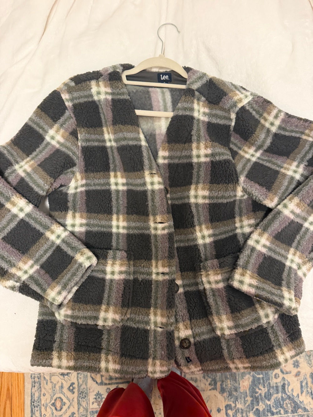 Lee Plaid Sherpa Jacket in Charcoal, Cream and Mauve
